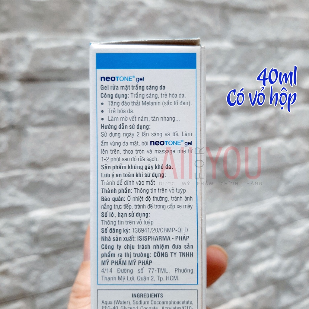 ISIS PHARMA Neotone Gel 40mL & 150mL - Gel Rửa Mặt Trắng Sáng Da.