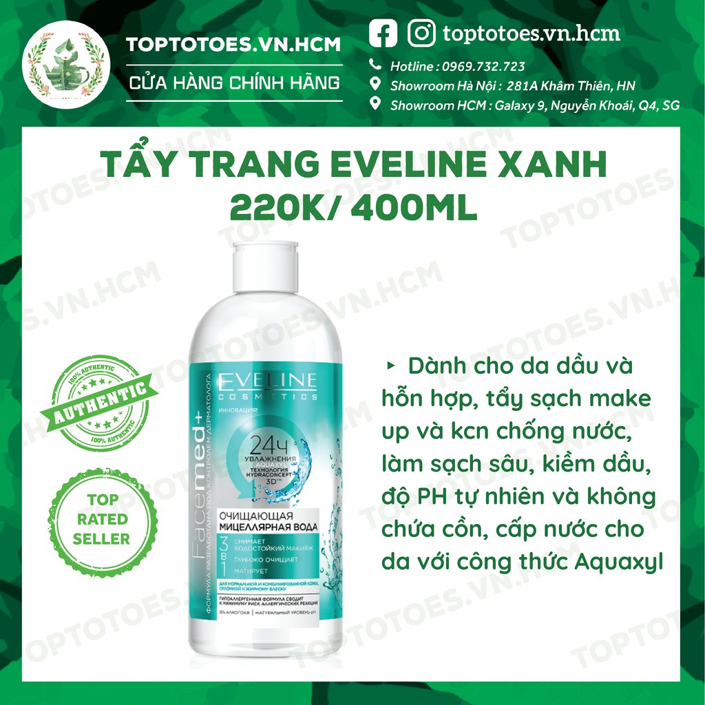 Tẩy trang 3 in 1 Eveline FACEMED+ giữ ẩm 24 giờ 400ml