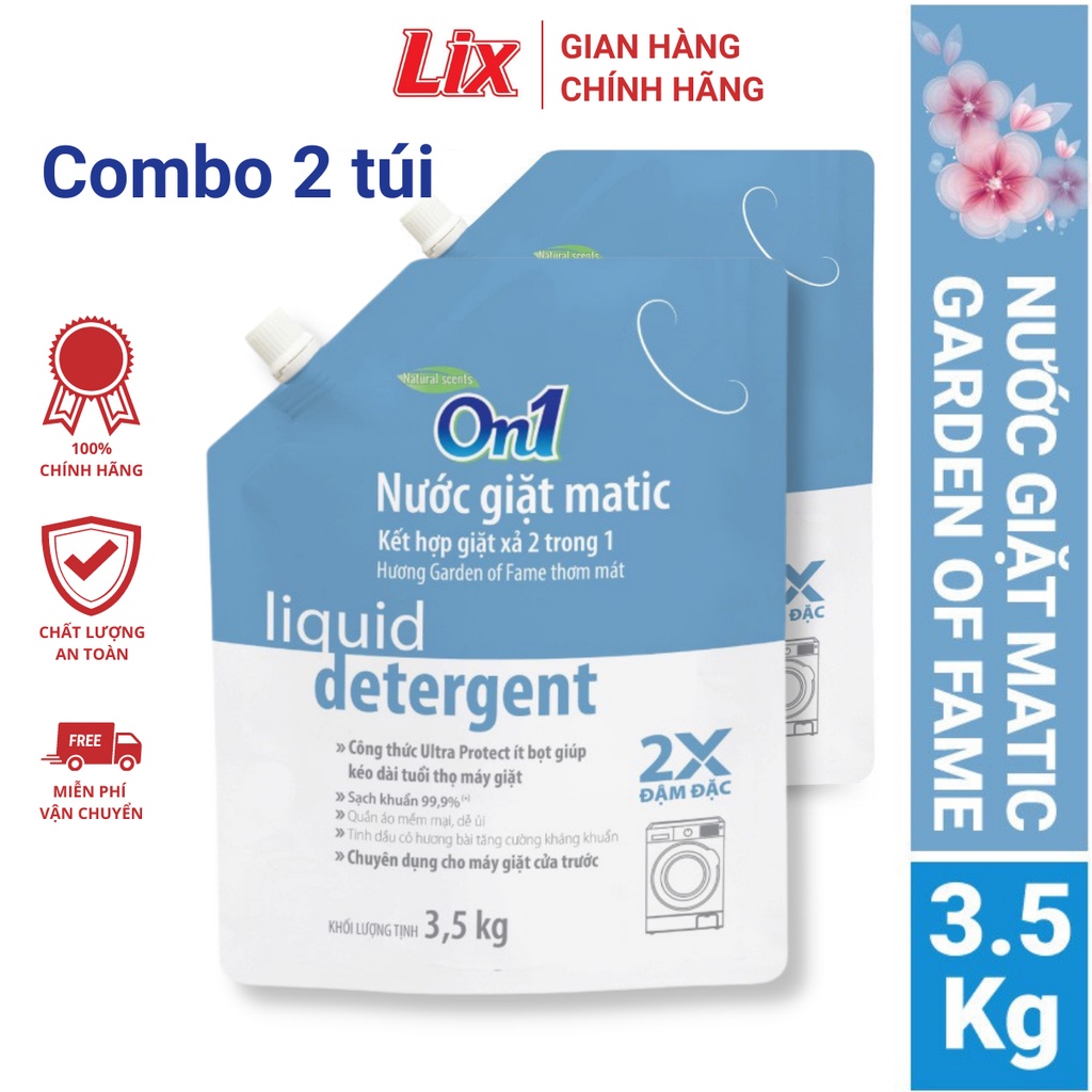 Combo 2 túi Nước giặt xả On1 Matic hương Garden Of Fame 3.5Kg/túi  2C-N7003 - Sạch khuẩn, khử mùi cho máy giặt cửa trước