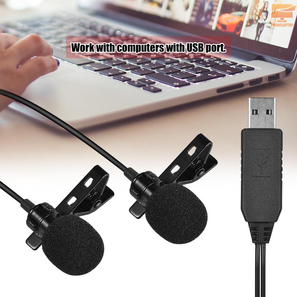 Lapt Andoer 4.5m/15ft USB Dual-head Lavalier Lapel Microphone Clip-on Omnidirectional Computer Mic for Windows Mac Video Audio Recording