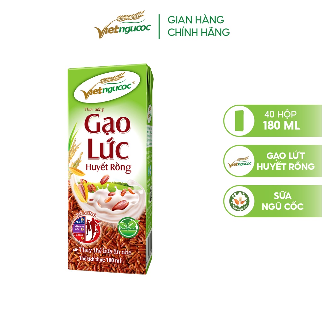 Thùng 40 hộp sữa Gạo lức huyết rồng Việt Ngũ Cốc 180ml/hộp