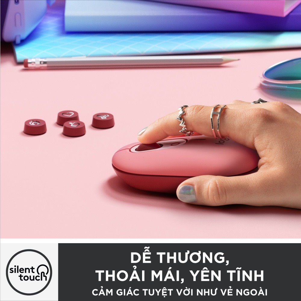 Chuột không dây bluetooth Logitech POP Mouse - Emoji tùy chỉnh, SilentTouch giảm ồn, Cuộn chính xác - MEI STORE