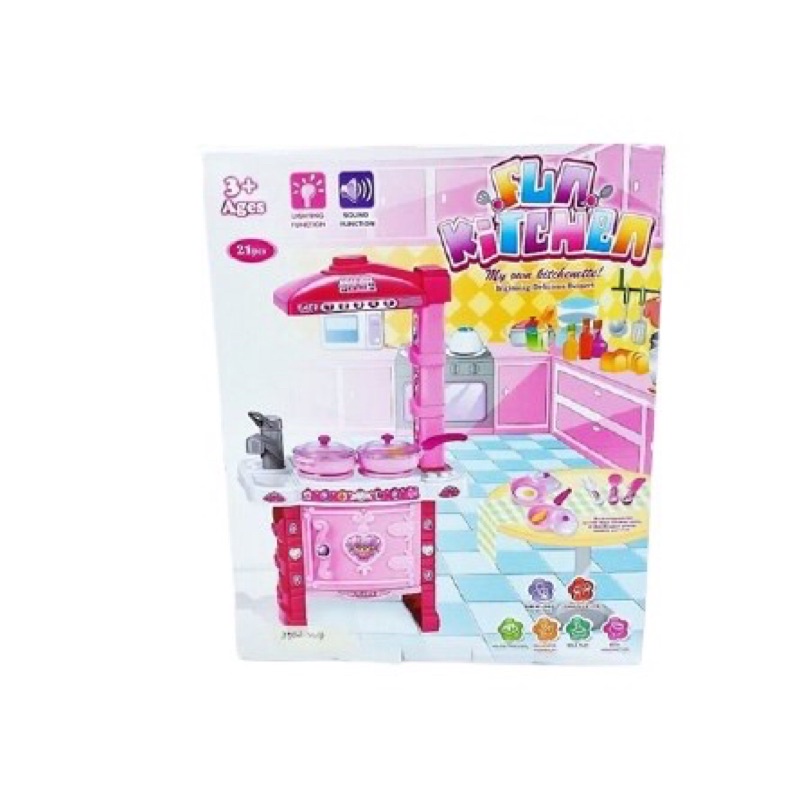 [Size to] HỘP ĐỒ CHƠI KỆ BẾP PIN MÁY HÚT KHÓI 21 MIẾNG, bé chơi nấu ăn, đầu bếp Fla Kitchen 3592