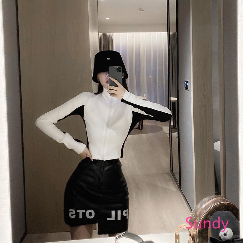 Áo Cardigan Dệt Kim Tay Dài Cổ Cao Có Khoá Kéo Nhiều Màu Sắc Thời Trang Mùa Thu Cho Nữ