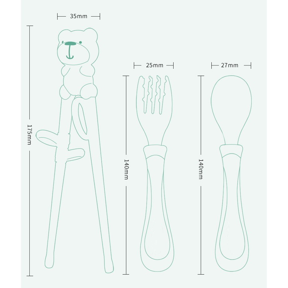 Set bộ dụng cụ tập ăn thìa, nĩa/dĩa và đũa cho bé từ 1 - 5 tuổi