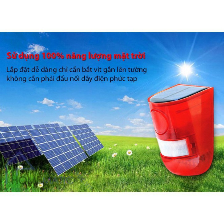 chuông báo chống trộm hồng ngoại dùng năng lượng mặt trời,Còi chống trộm SOLAR, còi hú, BH 6 tháng -ADAB68