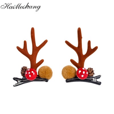Haimeikang Cute Reindeer Horn Hair Clips For Women Christmas