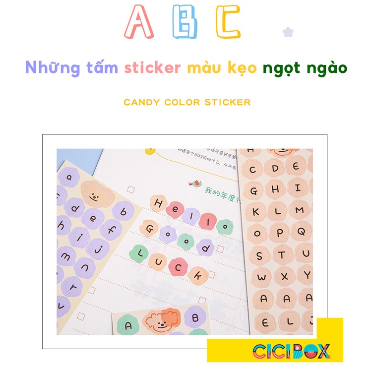 Sticker decor top loader sticker hình dán màu kẹo ngọt ngào chữ cái tiếng anh CICIBOX