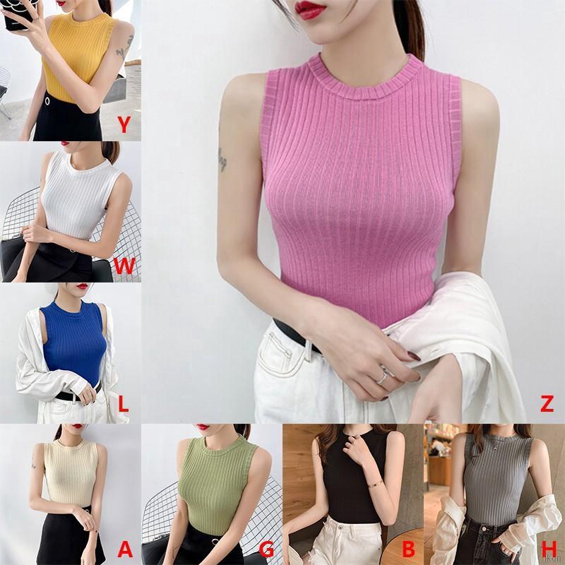 Áo Sát Nách Dệt Kim Cổ Tròn Thiết Kế Màu Trơn Thanh Lịch