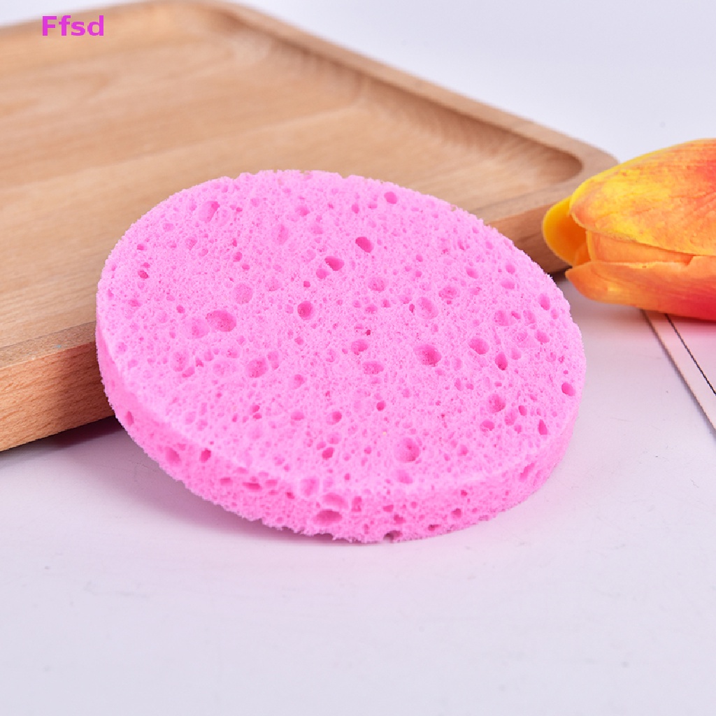 [Hàng mới về] Mút rửa mặt tẩy trang tròn bằng sợi thực vật tự nhiên màu hồng tiện lợi