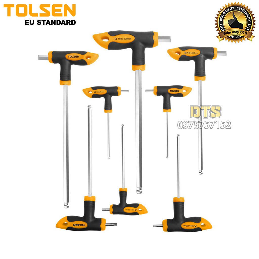 Bộ 8 tay vặn lục giác chữ T công nghiệp TOLSEN, bộ chìa vặn chữ T đầu lục giác, thép CrV cao cấp - Tiêu chuẩn châu Âu