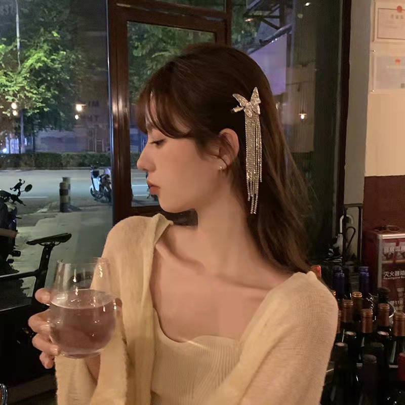 Kẹp Tóc Tua Rua Hình Bướm Đính Đá Lấp Lánh Thời Trang Cho Nữ