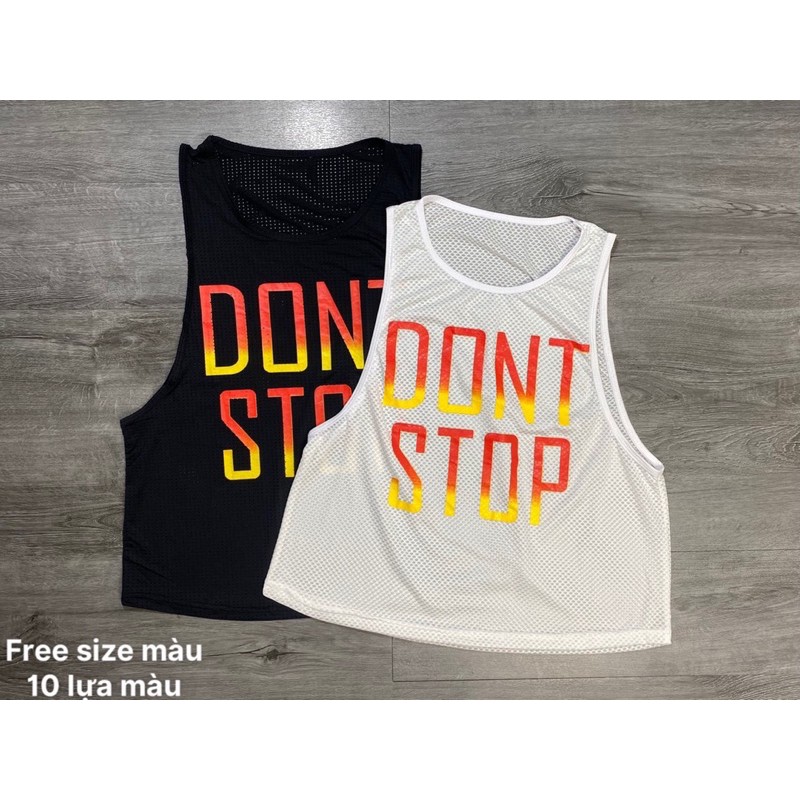 Áo thun thể thao nữ, Áo tanktop DON'T STOP thun lưới tập Gym, Yoga nữ