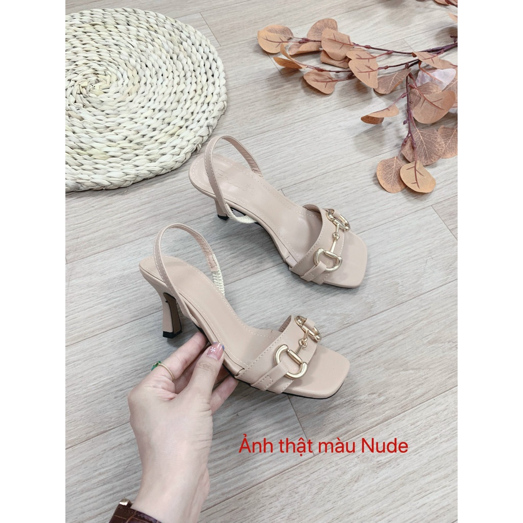 Sandal cao gót chun sau 7cm quai tag xích