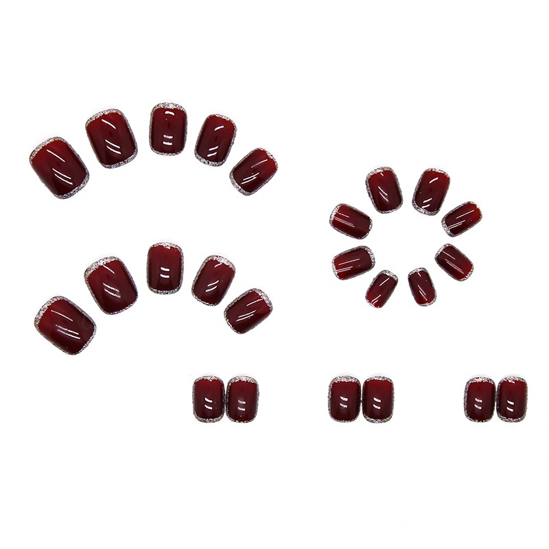 Bộ 24 Móng Tay Giả Màu Đỏ Rượu Vang R306