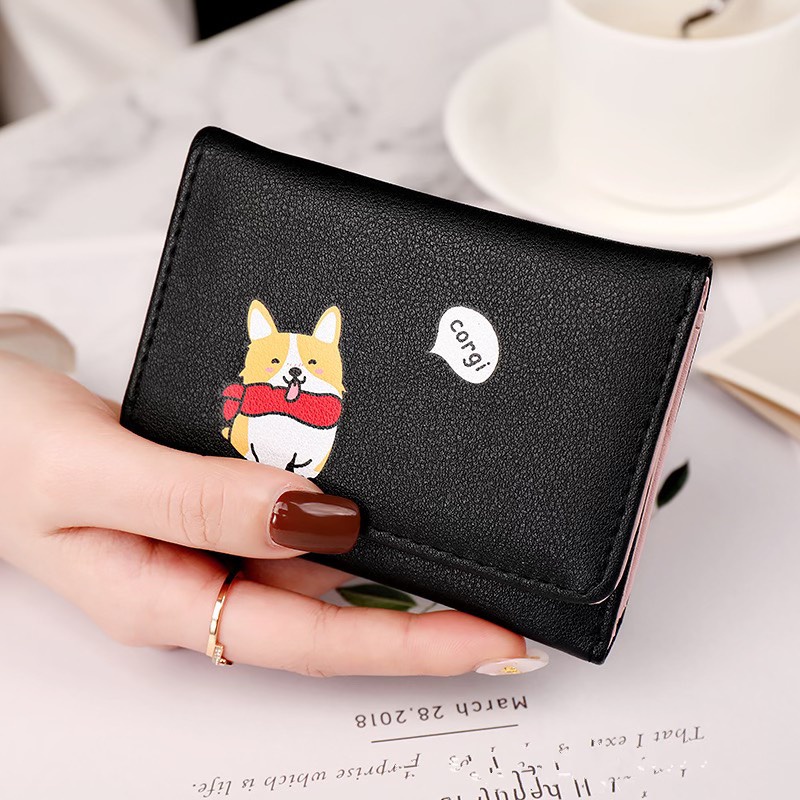 Ví Ngắn Nữ Mini Chú Chó CORGI May mắn tài lộc Dễ Thương V547 - Hata24h