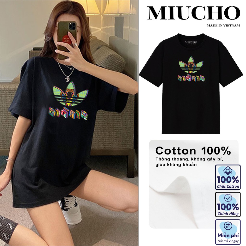 Áo phông adida nữ form rộng tay lỡ unisex, áo thun adida nữ form rộng tay lỡ unisex cotton AT088 Miucho in logo