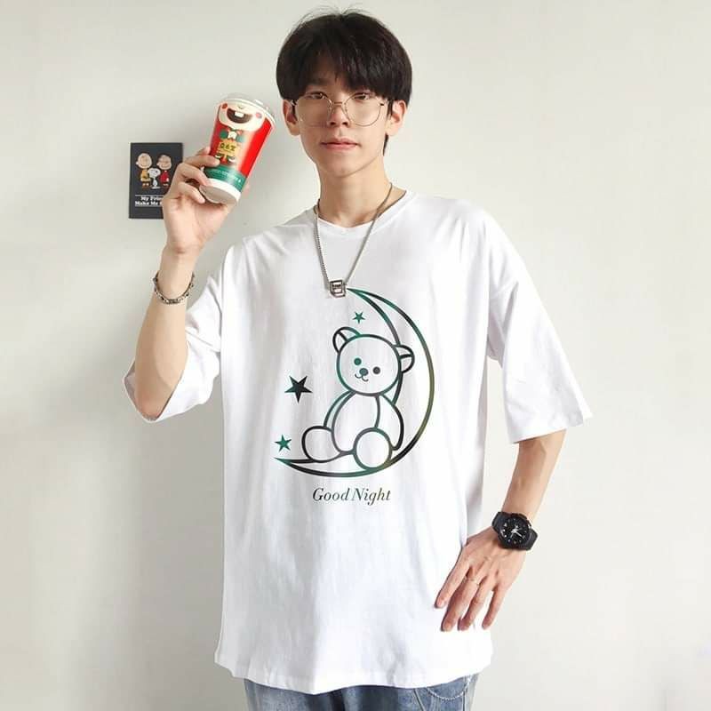 Áo thun nam nữ  form rộng kiểu dáng Unisex in phản quang GẤU MẶT TRẮNG ,2 màu Đen,Trắng - bilshop17 | BigBuy360 - bigbuy360.vn
