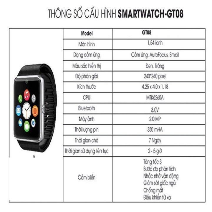 [XK][FREESHP-150K] ĐỒNG HỒ SMARTWATCH GT08 XÀI SIM [HCM]