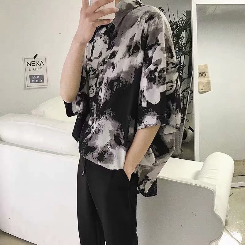 A010 Áo sơ mi loang cỡ rộng nam nữ unisex kiểu dáng Hàn Quốc, áo tay lỡ vải thô kate vảy sơn cá tính oversize Ulzzang | BigBuy360 - bigbuy360.vn