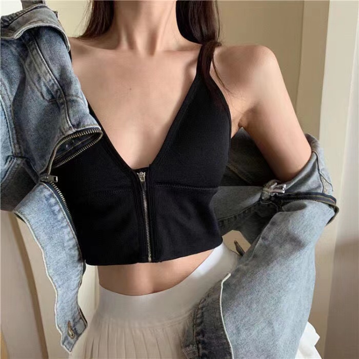 Áo Lót Thể Thao Bằng latex Có Khóa Kéo Phía Sau Phong Cách Hàn Quốc Thời Trang Mùa Hè