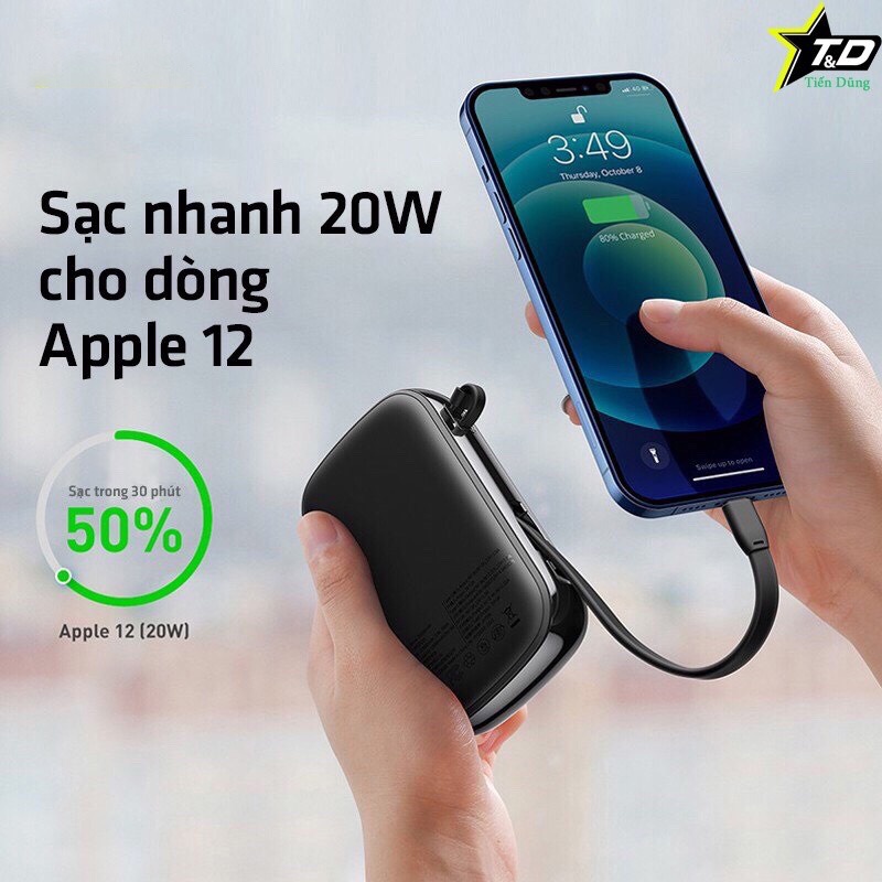 Pin Sạc Dự Phòng Baseus 20000mah PD Sạc Nhanh Tích Hợp Dây Sạc Màn Hình LED Tiện Mang Theo