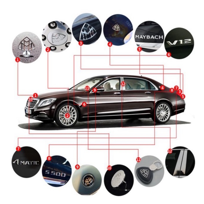 Logo inox biểu tượng sau xe Maybach, dùng độ xe Mercedes G80705 (HÀNG LOẠI 1)