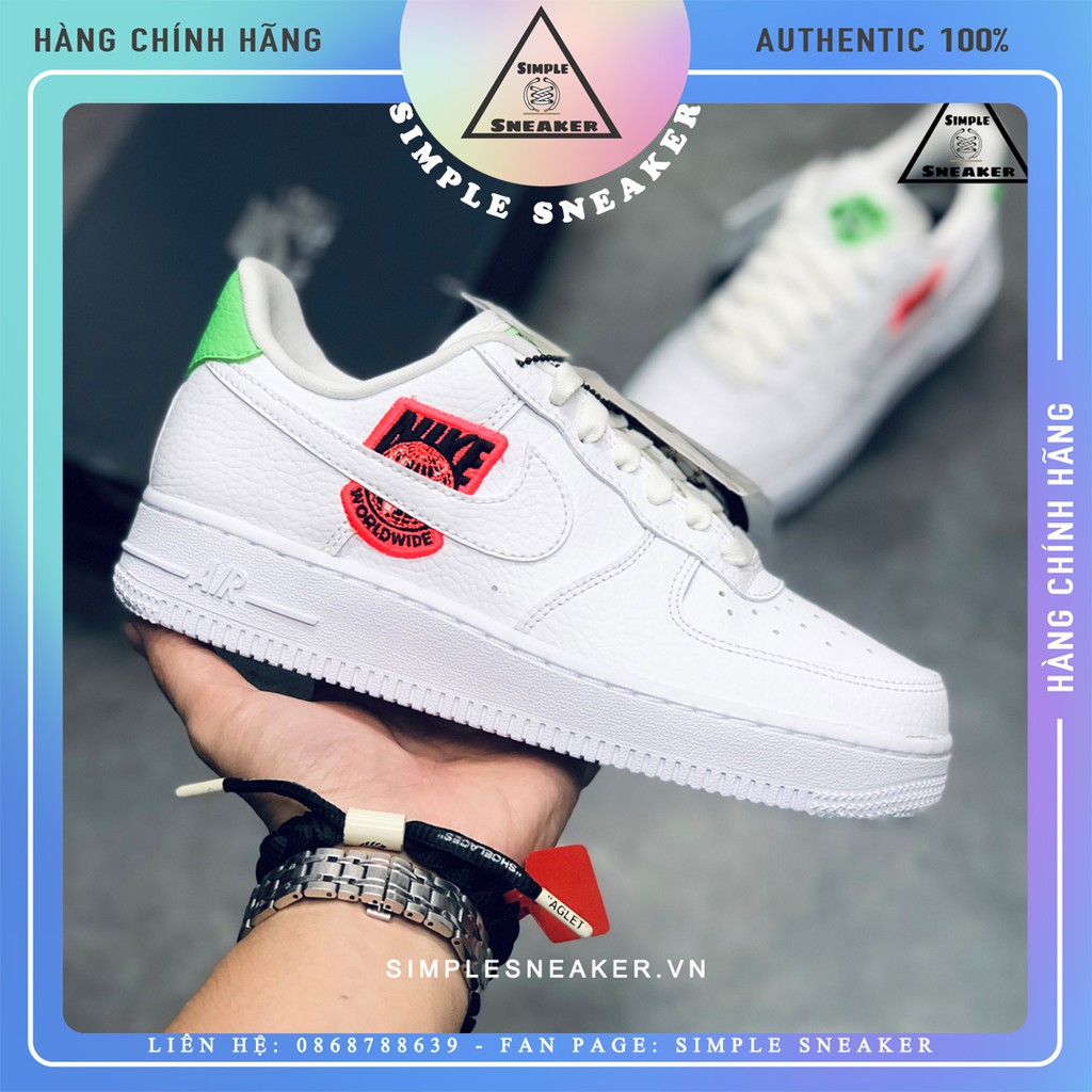 Giày Nike Air Force 1 FREESHIP Giày AF1 Nữ Auth- Nike Air Force 1 World Wide Crimson Green Chính Hãng- Simple Sneaker