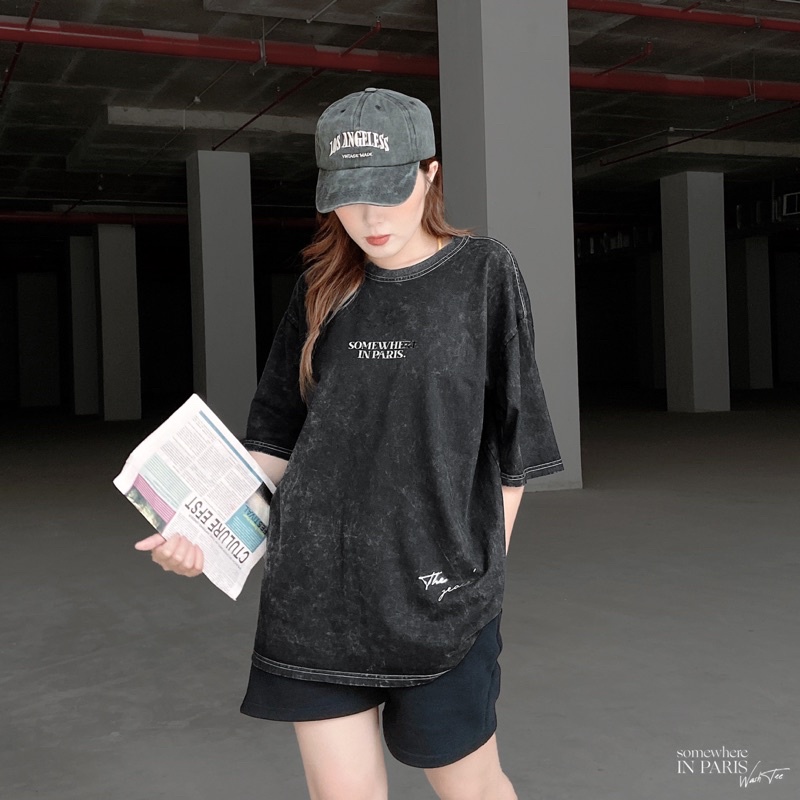 Áo phông wash SOMEWHERE IN PARIS chất cotton form suông unisex nam nữ