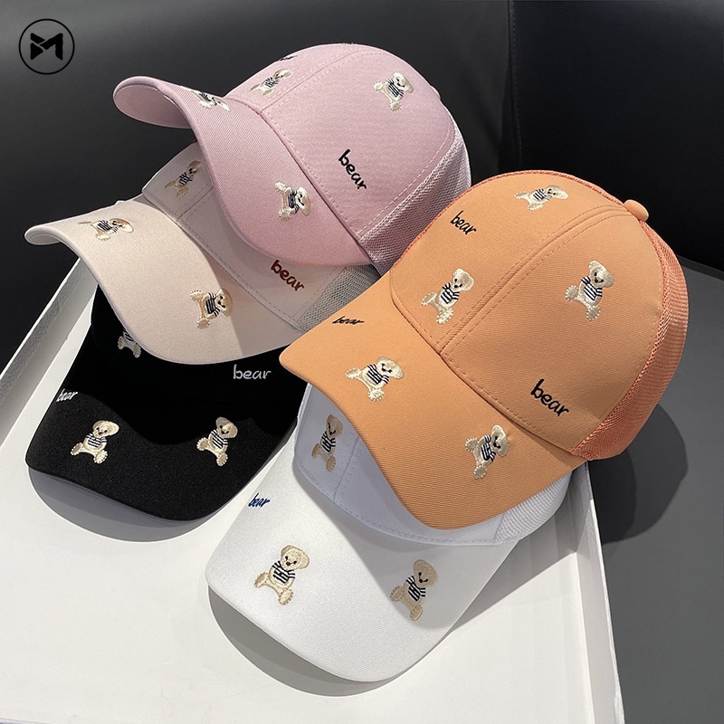 Mũ Lưỡi Trai Che Nắng Thoáng Khí Thêu Họa Tiết Gấu Hoạt Hình Phong Cách Nhật Bản Cho Bé Trai