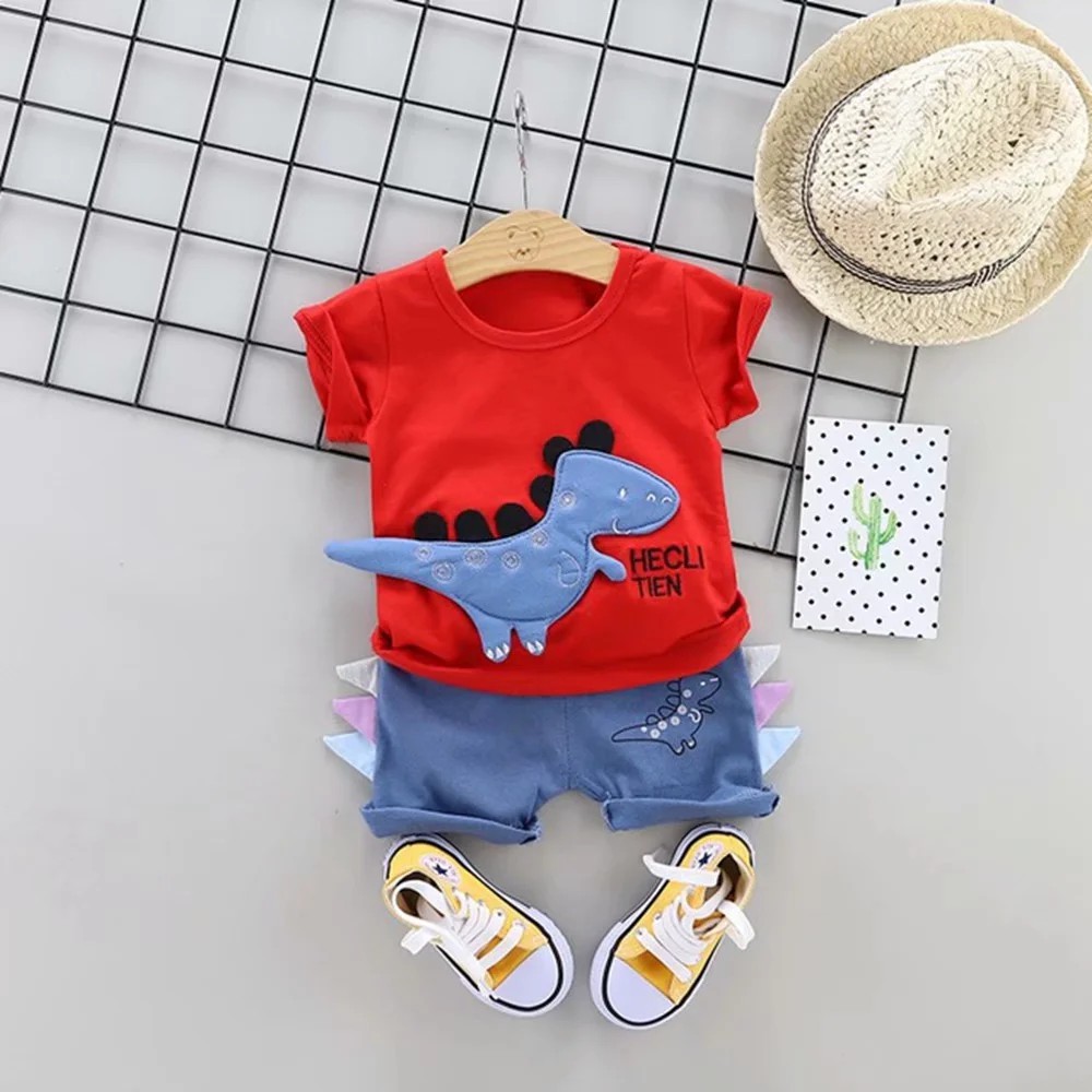 Bộ Áo Thun In Hình Khủng Long 3d + Quần Cho Bé Trai