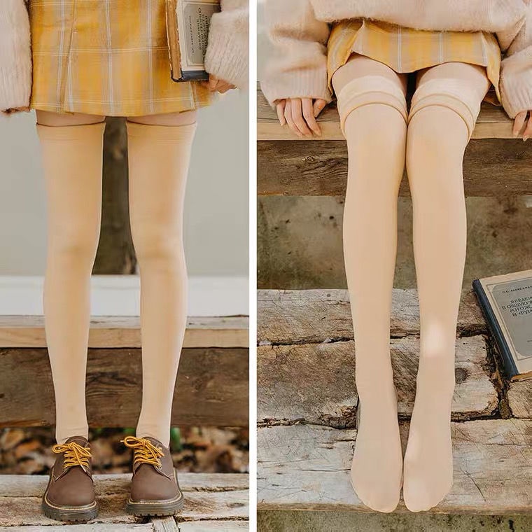 Đôi vớ dài qua gối bằng vải nhung dày không trượt thời trang thu đông phong cách Hàn Quốc cho nữ