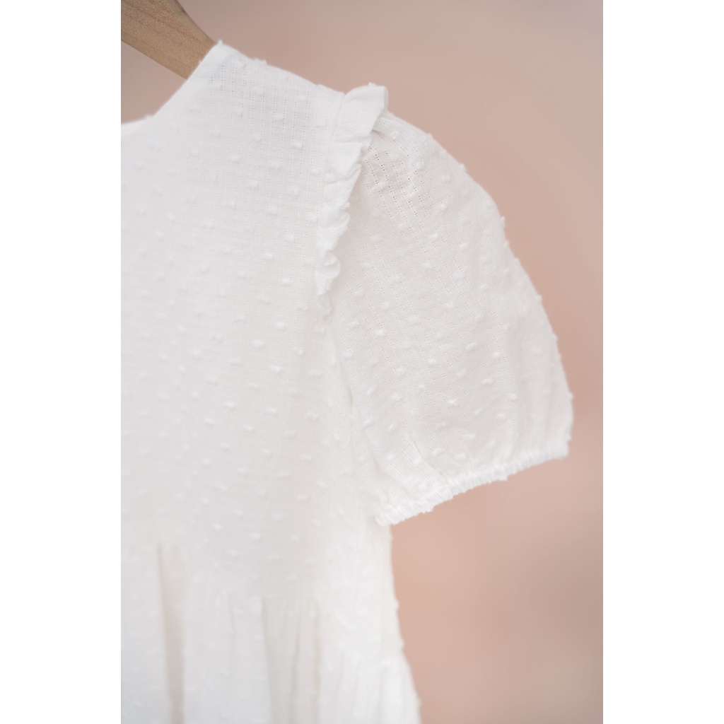 Đầm thiết kế bé gái CRABIE babydoll cộc tay bèo nhún công chúa xinh xắn - Suzy dress - Trắng