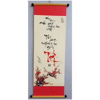 Thư pháp trang trí tết, kích thước 27cm x 79cm kèm nẹp treo. Quà tết.