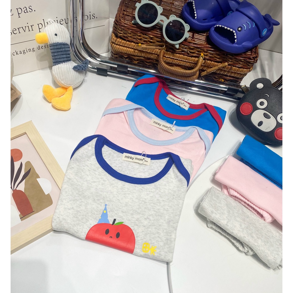 Bộ Cộc Tay COTTON HÀN MINKY MOM Chạy Viền In Hình Ngộ Nghĩnh Cho Bé TN-IN112