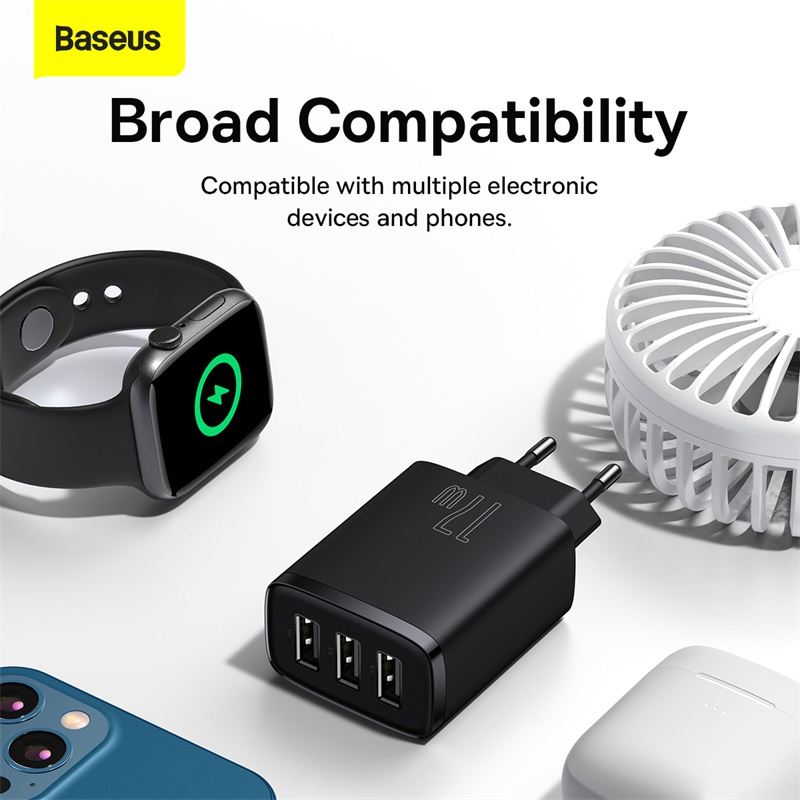 Cốc Sạc Nhanh Baseus EU/UK/US 17W 3 Cổng USB Chuyên Dụng Cho iPhone Xiaomi