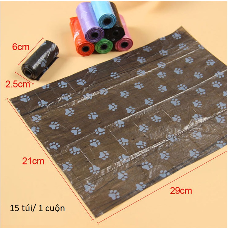 Túi Nilon hốt phân cho chó mèo, cho thú cưng họa tiết dấu chân thú cưng hoặc không họa tiêt