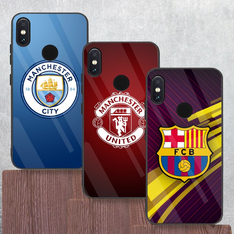 Ốp Xiaomi Note 6 Pro, Redmi 6 Pro, A2 Lite, Mi 8, Mi 8 Se mặt kính cường lực cao cấp In hình Câu Lạc Bộ Bóng Đá