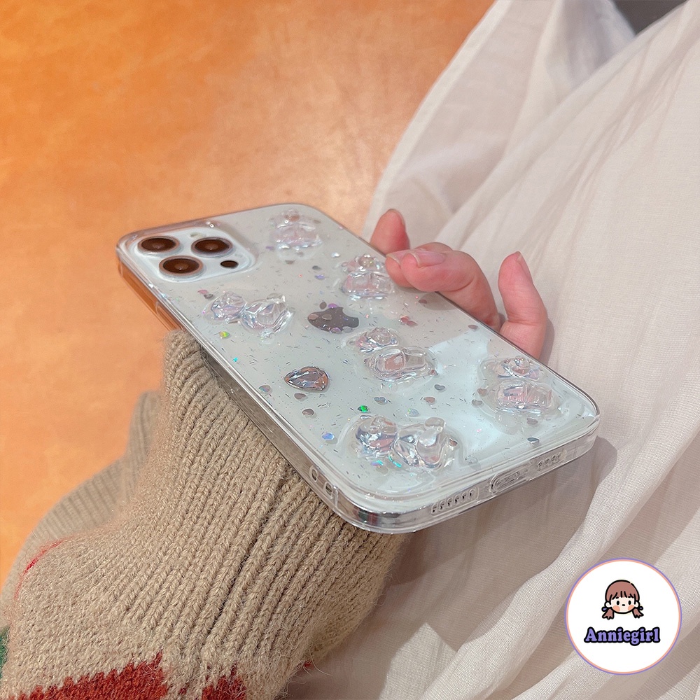 Ốp điện thoại tpu mềm chống sốc màu trong suốt họa tiết chú gấu 3d kim tuyến cho IPhone 13 12 11 Pro Max 7 Plus | BigBuy360 - bigbuy360.vn