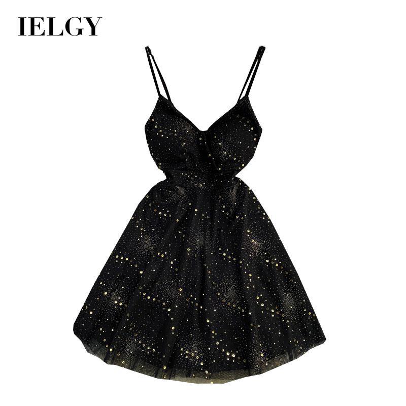 Đầm hai dây IELGY đính sequin thời trang kiểu chữ A cho nữ