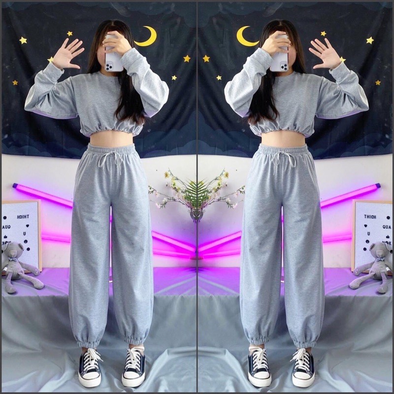 Set Thể Thao Basic CropTop_Jogger Ảnh Thật