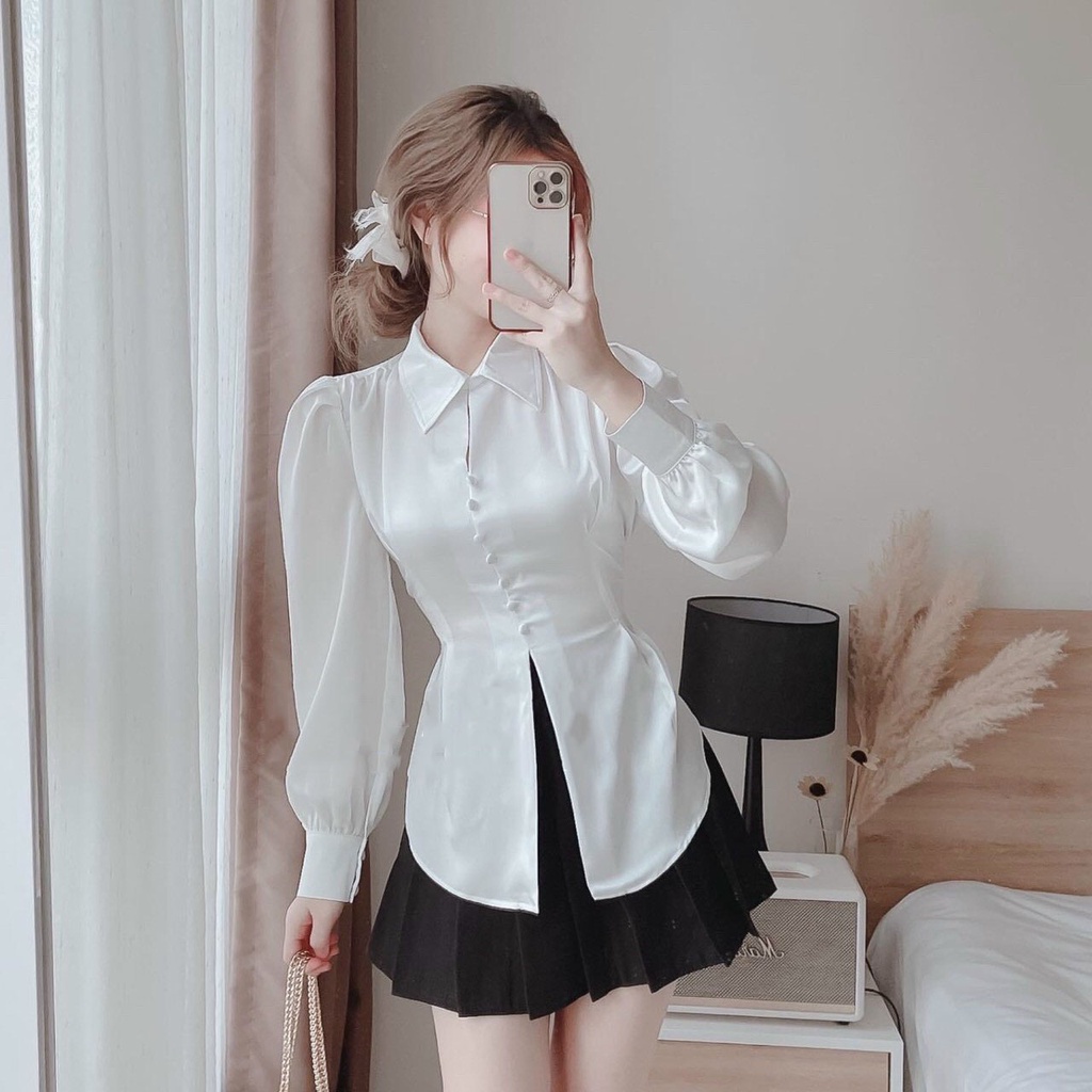 Sét Bộ Tiểu Thư Áo Sơ Mi Tay Dài Cột Nơ Lưng, Phối Chân Váy ,Váy Có Quần Trong Thời Trang Nữ Phù Hợp Mọi Phong Cách