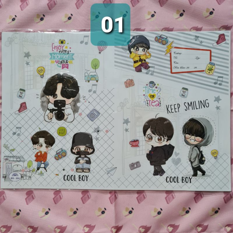 XẤP 20 GIẤY BAO VỞ LOẠI LỚN, BAO SÁCH CHIBI BTS, CBIZ