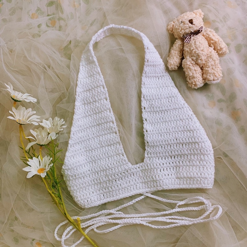 Áo Yếm Len - Bralette Len - Bikini Len Móc - Bralette Crochet - xanhlanhes