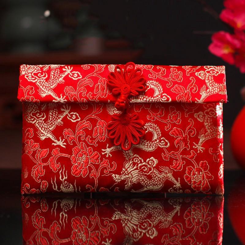 Phong Bao Lì Xì Năm Mới Bằng Vải Lụa Màu Đỏ Phong Cách Trung Hoa Chất Lượng Cao