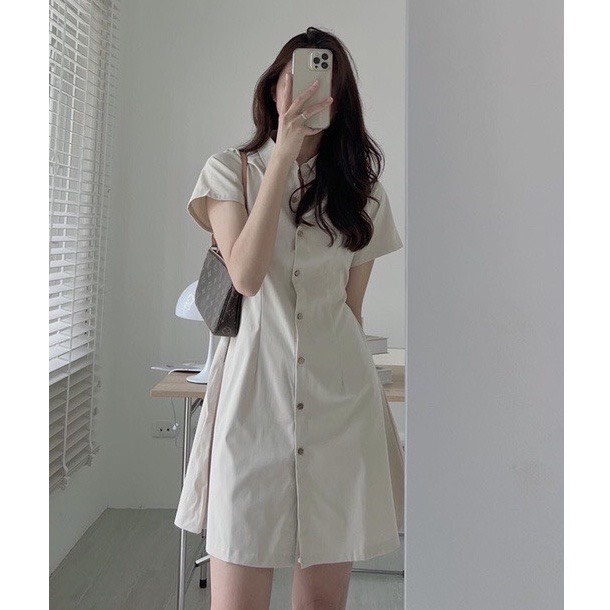 Váy sơ mi nữ ngắn tay dáng xòe chun lưng nhẹ nhàng xinh xắn NHẬT LINH - V282