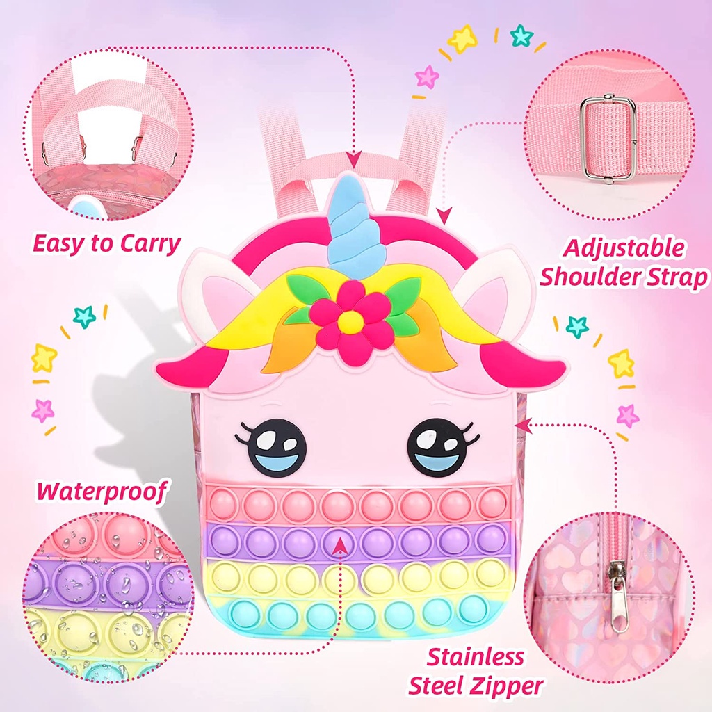 Ba Lô Kỳ Lân Lớn Pop It Fidget Spinner Ví Pop It Bag Đồ Chơi Giảm Căng Thẳng Làm Quà Sinh Nhật Cho Bé Gái