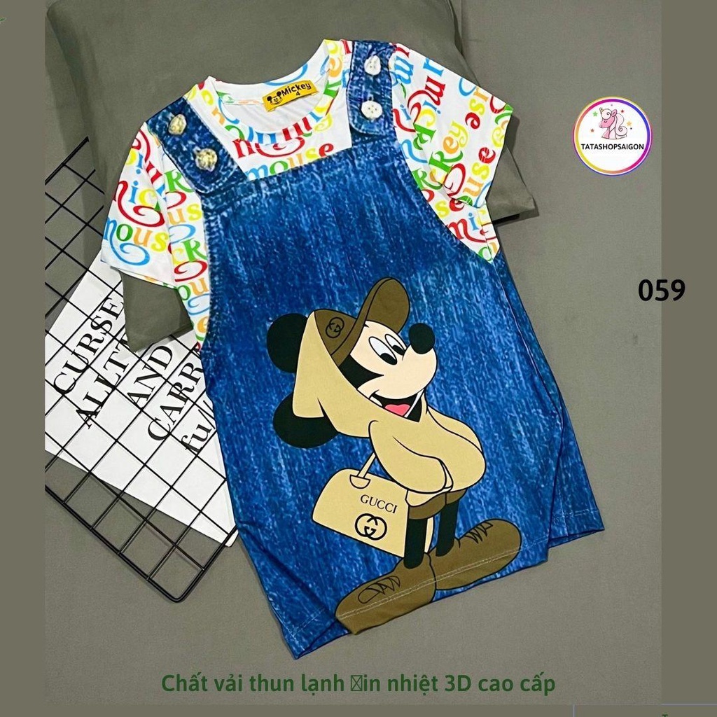 Đầm giả yếm bé gái - váy bé gái size đại chất vải thun lạnh in 3D mềm mát 22 đến 38kg 059