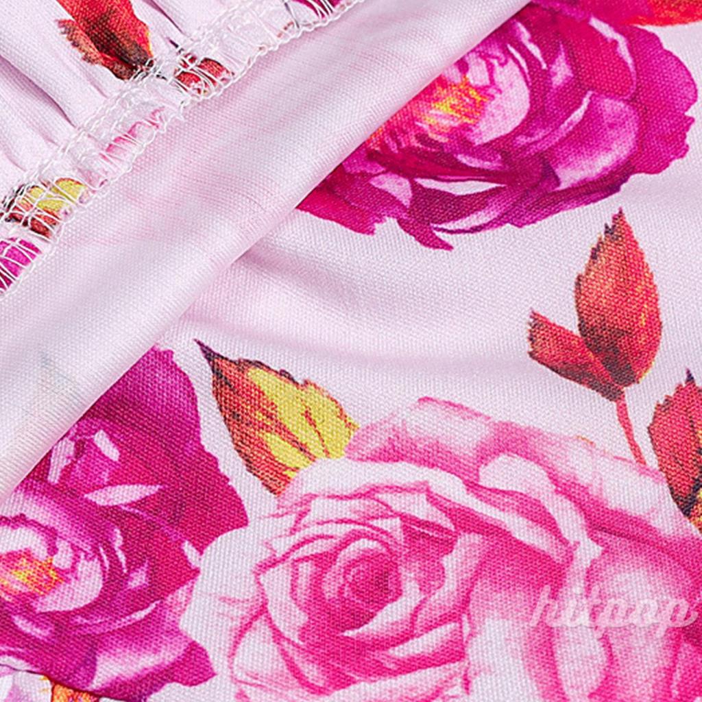 Hitpop-Women Spring Floral Dress, Rose Print Square Neck Long Sleeve Ruffle One-Piece for Ladies, Pink, S/M/L