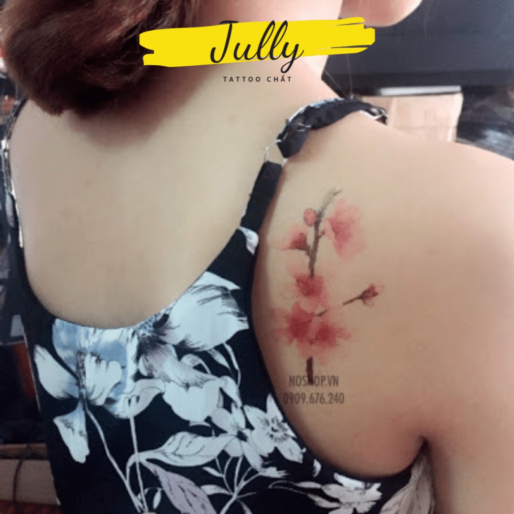 Hình xăm dán mini hoa đào JULLY Tattoo chất, xăm tạm thời 15 ngày chống nước, tặng kèm 1 miếng tẩy xăm cho đơn từ 20k